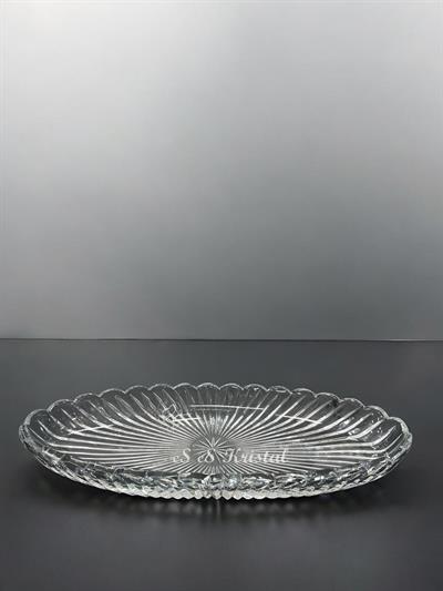 Kristal Kayık Tabak 40 Cm Dik Kesme Dilimli Şeffaf