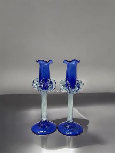 Üfleme Şamdan 2 Li Set Sadecam Mavi