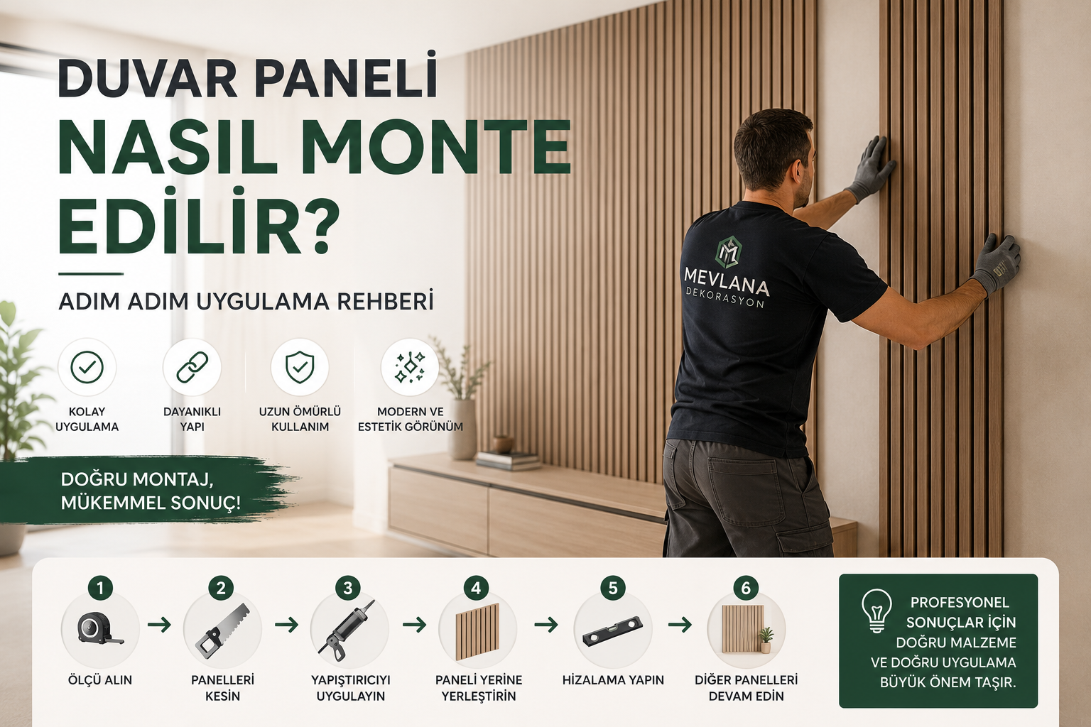 Duvar paneli montajı adım adım uygulama rehberi,AGT dekoratif duvar paneli montaj rehberi,MDF duvar paneli montajı ve uygulama aşamaları,Dekoratif duvar paneli montajı nasıl yapılır