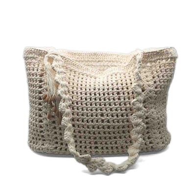 El Yapımı Örgü Krem Rengi Omuz Çantası