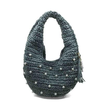 Pearl İncili Gri El Örgüsü Hobo Çanta, Besa Bags Omuz Çantası