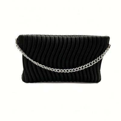 Su Yolu Desenli Zincir Askılı Kadın Portföy Çanta - Siyah