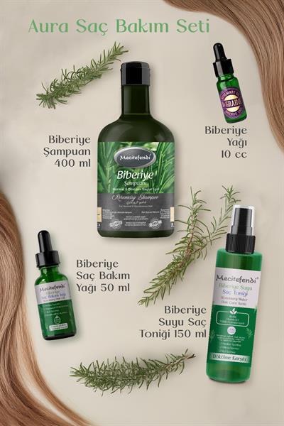 Biberiye Saç Bakım Seti Aura - Biberiye Şampuanı 400 Ml + Biberiye Serumu 50 Ml + Biberiye Suyu Saç Toniği 150 Ml + Biberiye Yağı 10 Ml