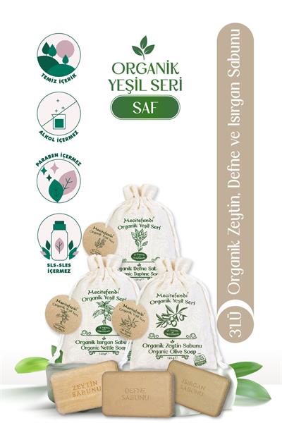 Mecitefendi Organik Yeşil Seri: Saf - Defne, Isırgan Ve Zeytin Sabunu (Nemlendirici Etki) 125 Gr