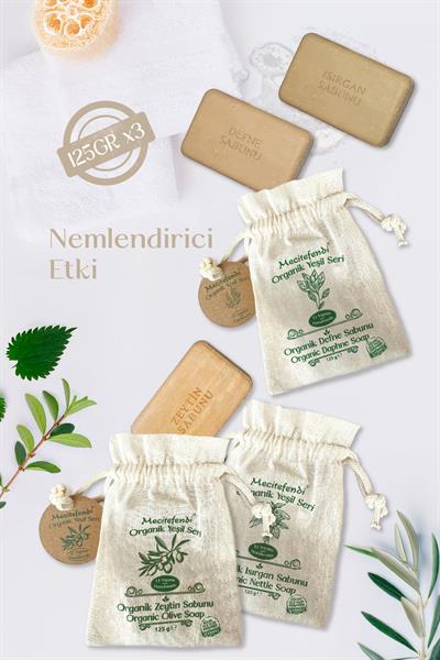 Mecitefendi Organik Yeşil Seri: Saf - Defne, Isırgan Ve Zeytin Sabunu (Nemlendirici Etki) 125 Gr