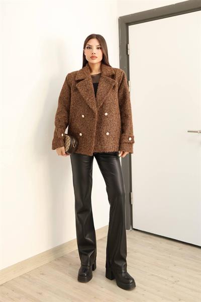Kahverengi Düğmeli Buklet Blazer Ceket