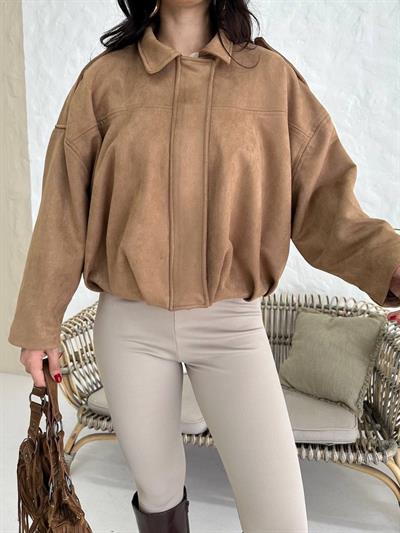 Krem Bomber Oversize Süet Ceket
