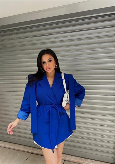 Saks Mavi Bağlamalı Blazer Ceket