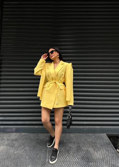 Sarı Bağlamalı Blazer Ceket