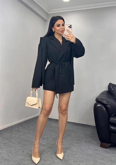 Siyah Bağlamalı Blazer Ceket