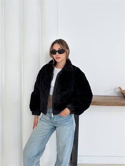 Siyah Oversize Puffer Teddy Mont