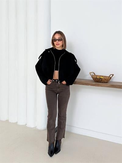 Siyah Oversize Süet Bomber Ceket
