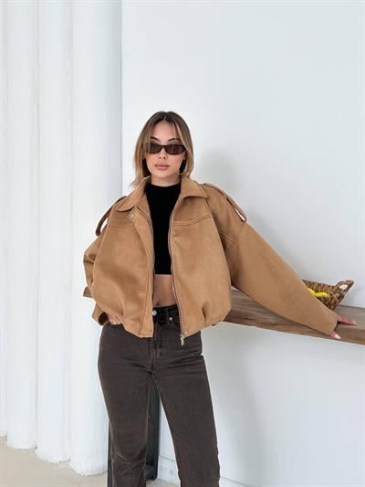 Taba Oversize Süet Bomber Ceket