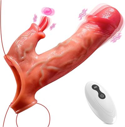 Uzaktan Kumandalı Klitorise Dil Atabilen 8 Farklı Titreşim Şarjlı 5 Cm Uzatmalı Dolgulu Penis Kılıfı