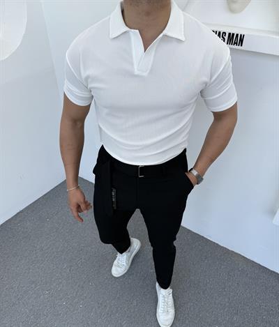 Kendinden Kemerli Pantolon Polo Yaka Tişörtlü Takım