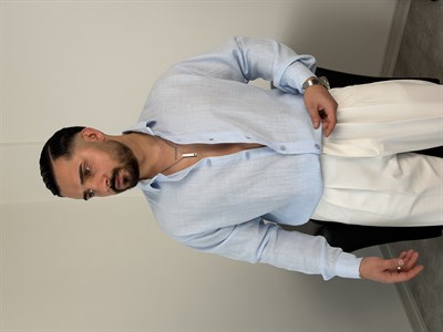  YIKAMALI  %PAMUK UZUN KOL OVERSİZE GÖMLEK BEBE MAVİ