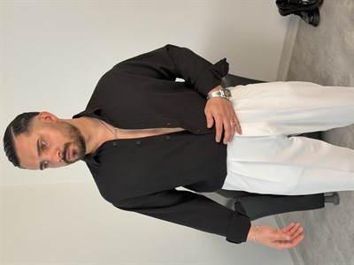  YIKAMALI  %PAMUK UZUN KOL OVERSİZE GÖMLEK SİYAH