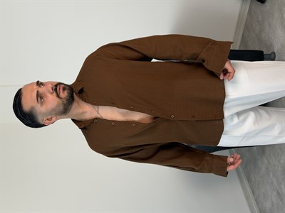  YIKAMALI  %PAMUK UZUN KOL OVERSİZE GÖMLEK ACI KAHVE