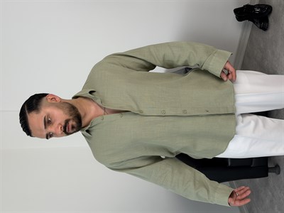  YIKAMALI  %PAMUK UZUN KOL OVERSİZE GÖMLEK ÇAĞLA YEŞİLİ