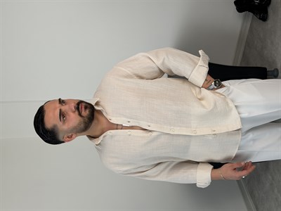  YIKAMALI  %PAMUK UZUN KOL OVERSİZE GÖMLEK BEJ