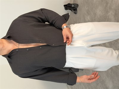  YIKAMALI  %PAMUK UZUN KOL OVERSİZE GÖMLEK SİYAH