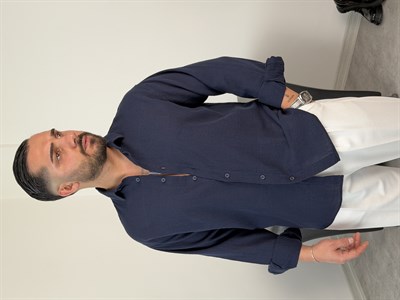  YIKAMALI  %PAMUK UZUN KOL OVERSİZE GÖMLEK LACİVERT