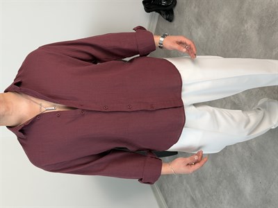  YIKAMALI  %PAMUK UZUN KOL OVERSİZE GÖMLEK MÜRDÜM