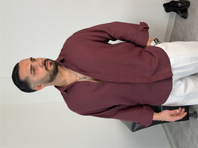  YIKAMALI  %PAMUK UZUN KOL OVERSİZE GÖMLEK MÜRDÜM