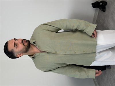  YIKAMALI  %PAMUK UZUN KOL OVERSİZE GÖMLEK ÇAĞLA YEŞİLİ