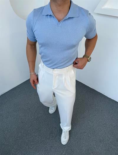 %100 Pamuk Triko Polo Yaka T-Shirt Bebe Mavisi