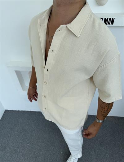 %100 PAMUK YIKAMALI KISAKOL OVERSİZE GÖMLEK TAŞ GRİ