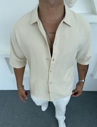 %100 PAMUK YIKAMALI KISAKOL OVERSİZE GÖMLEK TAŞ GRİ