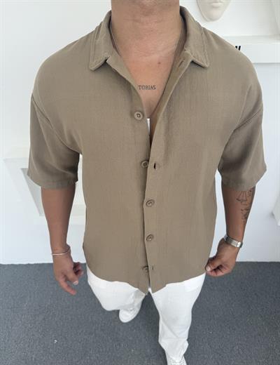 %100 PAMUK YIKAMALI KISAKOL OVERSİZE GÖMLEK KREMİT