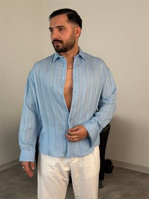 %100 TENSEL KUMAŞ UZUNKOL YAZLIK GÖMLEK BEBE MAVİ