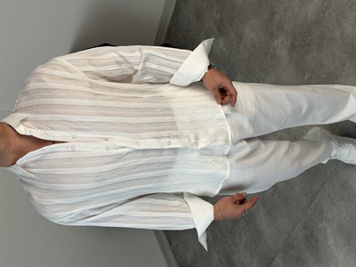 %100 TENSEL KUMAŞ UZUNKOL YAZLIK GÖMLEK BEYAZ