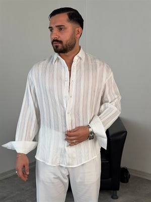 %100 TENSEL KUMAŞ UZUNKOL YAZLIK GÖMLEK BEYAZ