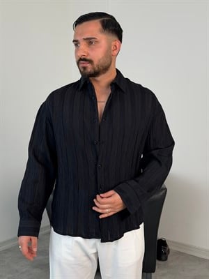 %100 TENSEL KUMAŞ UZUNKOL YAZLIK GÖMLEK SİYAH