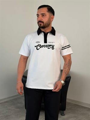 2 İPLİK BASKILI POLO YAKA TİŞÖRT BEYAZ