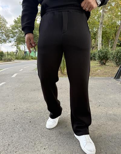3 İPLİK ŞARDONLU BAGGY KALIP PANTOLON SİYAH