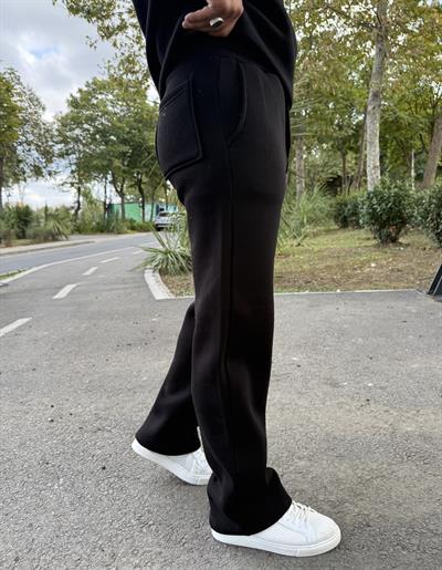 3 İPLİK ŞARDONLU BAGGY KALIP PANTOLON SİYAH