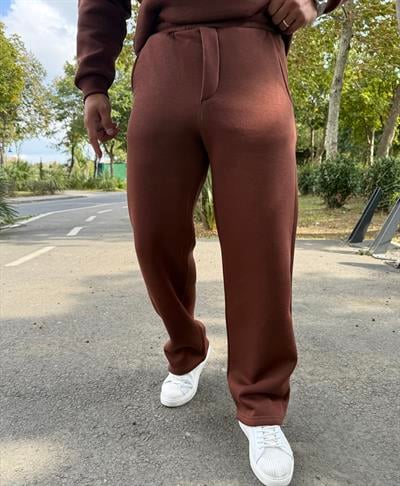 3 İPLİK ŞARDONLU BAGGY KALIP PANTOLON ACI KAHVE