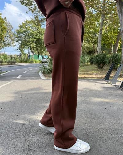 3 İPLİK ŞARDONLU BAGGY KALIP PANTOLON ACI KAHVE