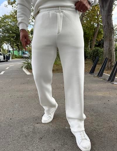 3 İPLİK ŞARDONLU BAGGY KALIP PANTOLON BEYAZ