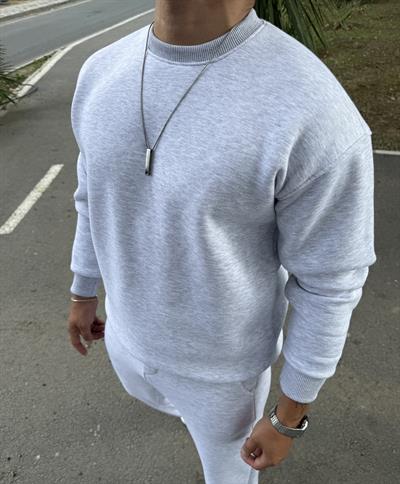 3 İPLİK ŞARDONLU BİSİKLET YAKA SWEATSHİRT GRİ