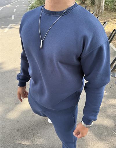 3 İPLİK ŞARDONLU BİSİKLET YAKA SWEATSHİRT LACİVERT
