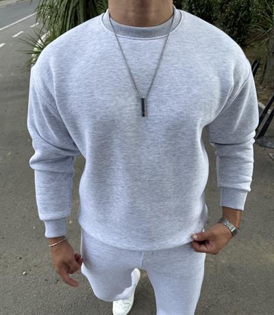 3 İPLİK ŞARDONLU BİSİKLET YAKA SWEATSHİRT GRİ