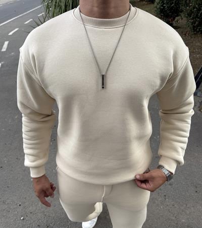 3 İPLİK ŞARDONLU BİSİKLET YAKA SWEATSHİRT KREM