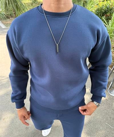 3 İPLİK ŞARDONLU BİSİKLET YAKA SWEATSHİRT LACİVERT