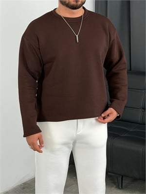 3 İplik Şardonlu Boxy Kalıp Sweatshirt Acı Kahve