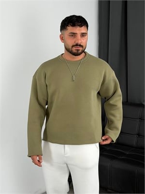 3 İplik Şardonlu Boxy Kalıp Sweatshirt Çağla Yeşili